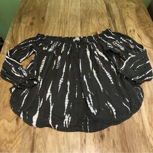 Knox Rose Womens Size XL Taupe Grey Elastic Sleeve Peasant Blouse Top Tie Dye